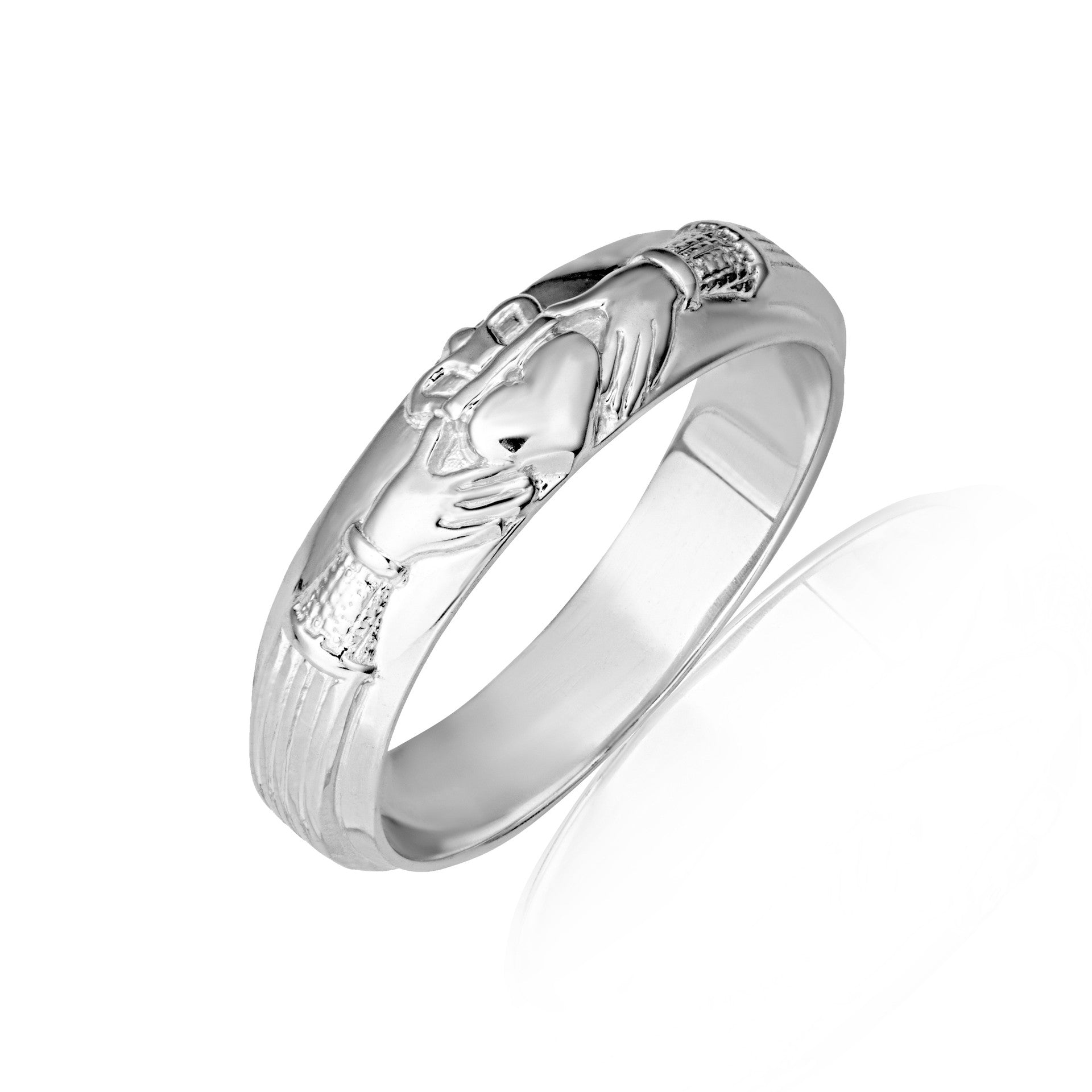 Gold Men's Irish Celtic Claddagh Heart Wedding Band Ring (Available in Yellow/Rose/White Gold)