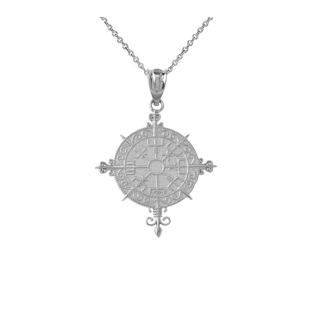 Sterling Silver Ancient Viking Compass Pendant Necklace