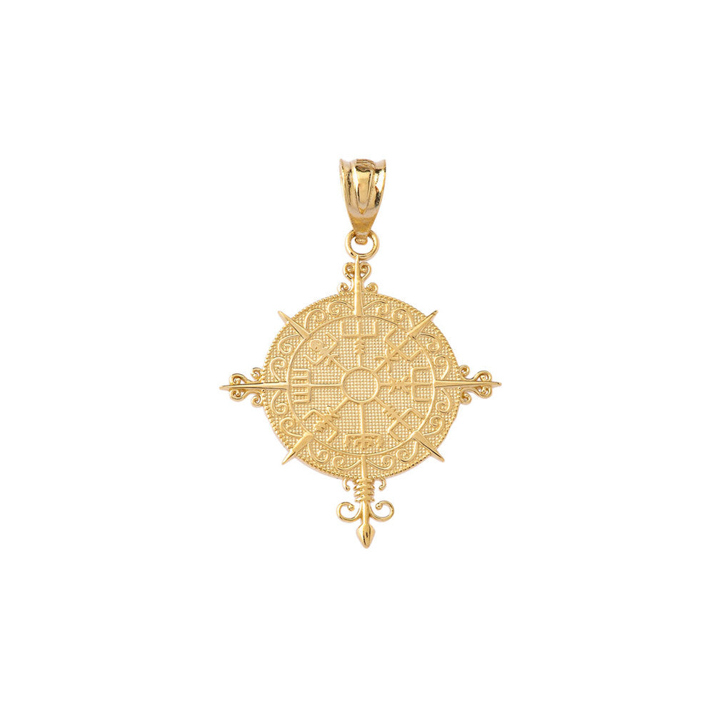 Solid Gold Ancient Viking Compass Pendant Necklace (Available in Yellow/Rose/White Gold)
