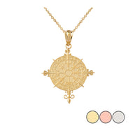 Solid Gold Ancient Viking Compass Pendant Necklace (Available in Yellow/Rose/White Gold)