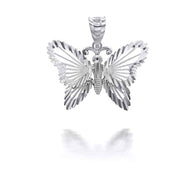 Gold Diamond Cut Butterfly Symbol of Change Pendant Necklace (Available in Tri Tone/Two Tone Rose/White Gold)