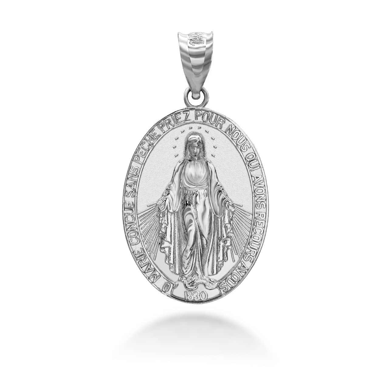 Silver Virgin Saint Mary Prayer Oval Coin Medallion Pendant Necklace