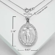 Silver Virgin Saint Mary Prayer Oval Coin Medallion Pendant Necklace