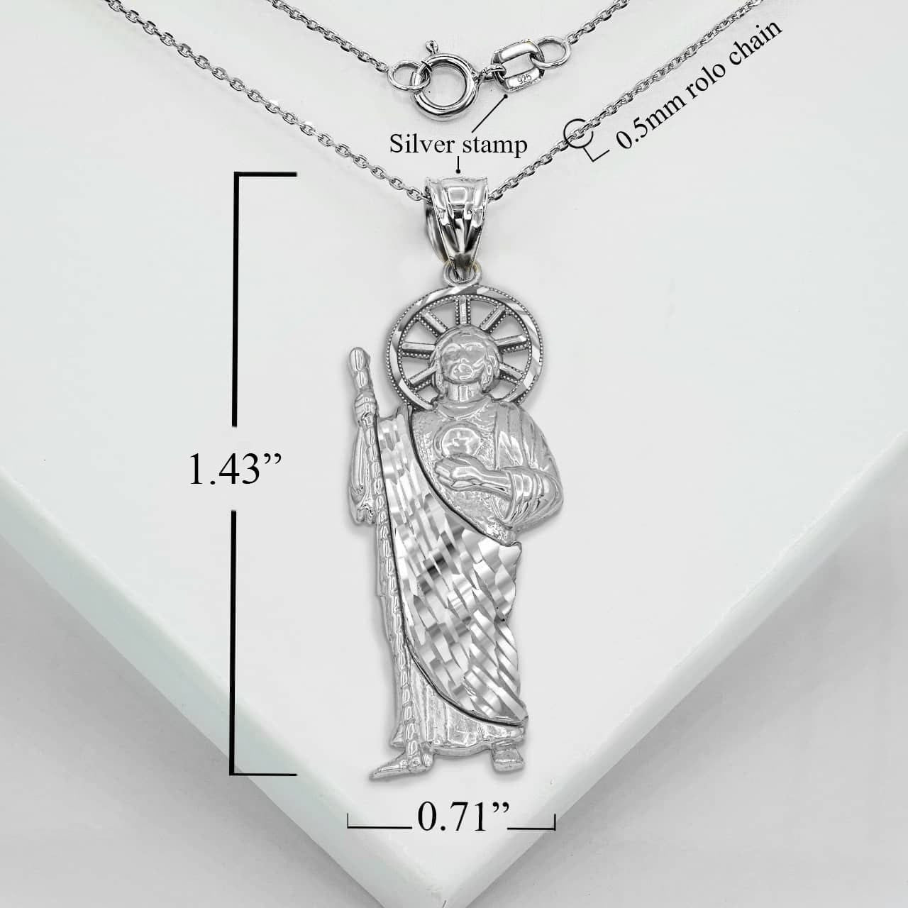 .925 Sterling Silver Diamond Cut Patron Saint Jude Milgrain Pendant Necklace (Available in Mini/Small/Medium/Large)