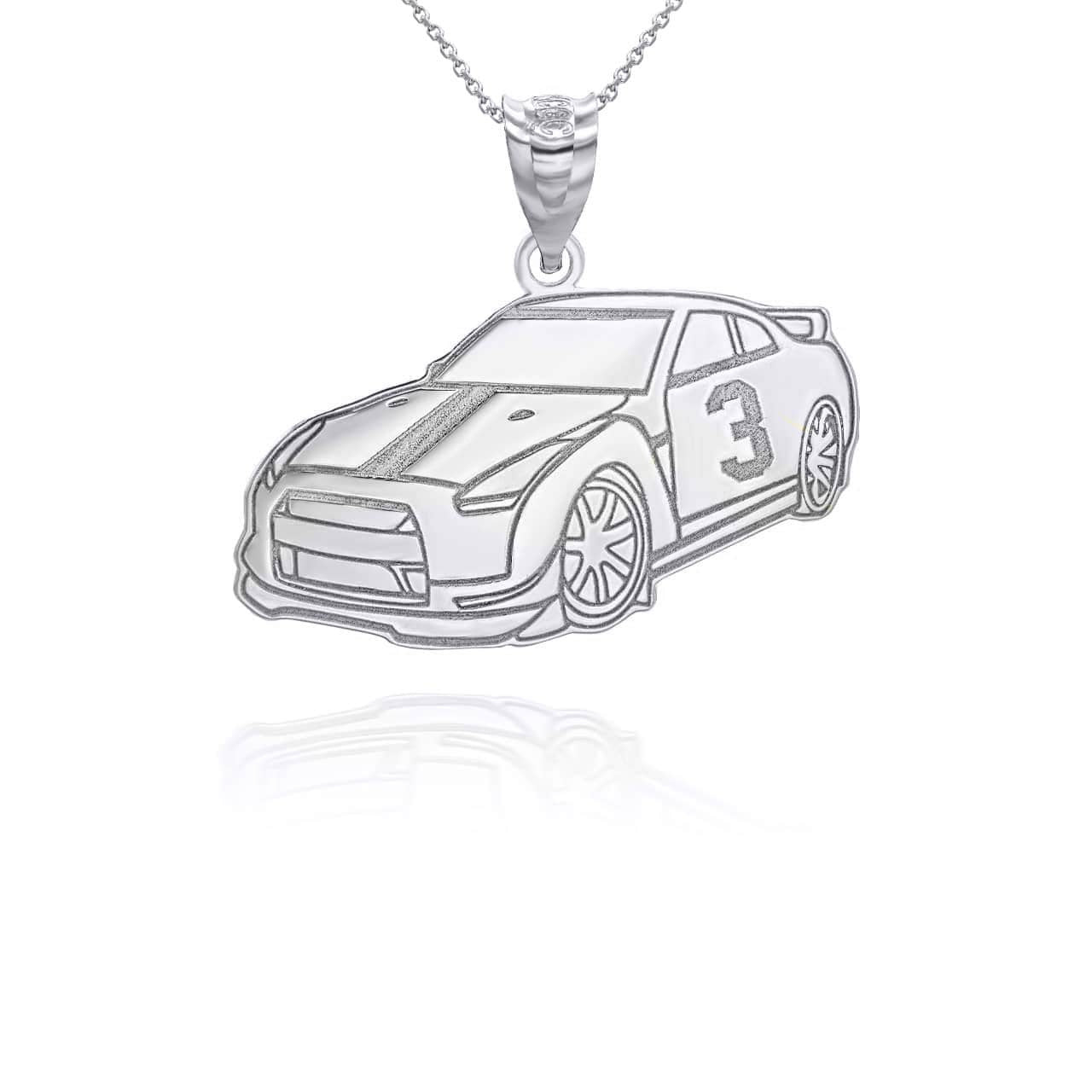 Silver Personalized Race Car Reversible Pendant Necklace