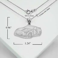Silver Personalized Race Car Reversible Pendant Necklace