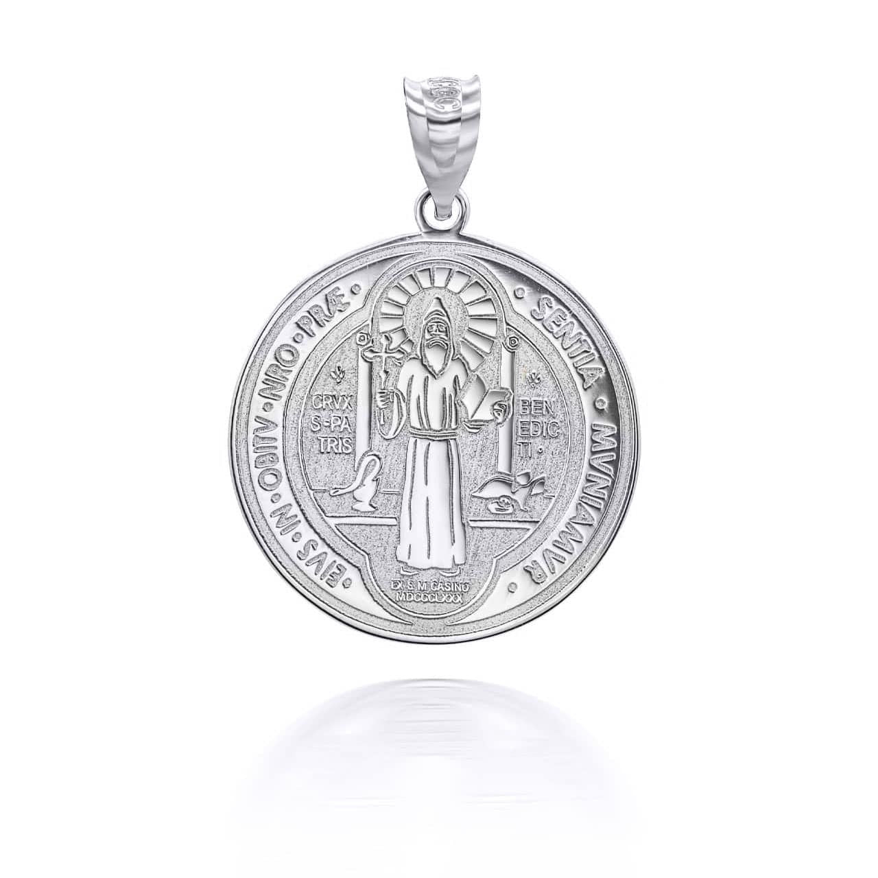 .925 Sterling Silver Patron Saint Benedict Medal Reversible Pendant Necklace