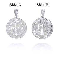.925 Sterling Silver Patron Saint Benedict Medal Reversible Pendant Necklace