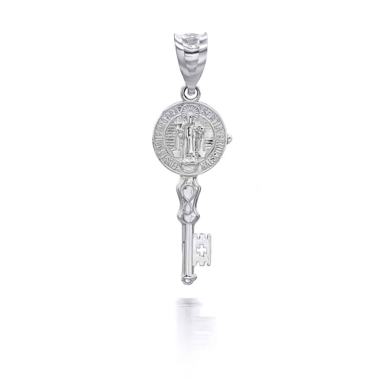 .925 Sterling Silver Patron Saint Benedict Medal Key Pendant Necklace