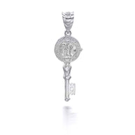 .925 Sterling Silver Patron Saint Benedict Medal Key Pendant Necklace