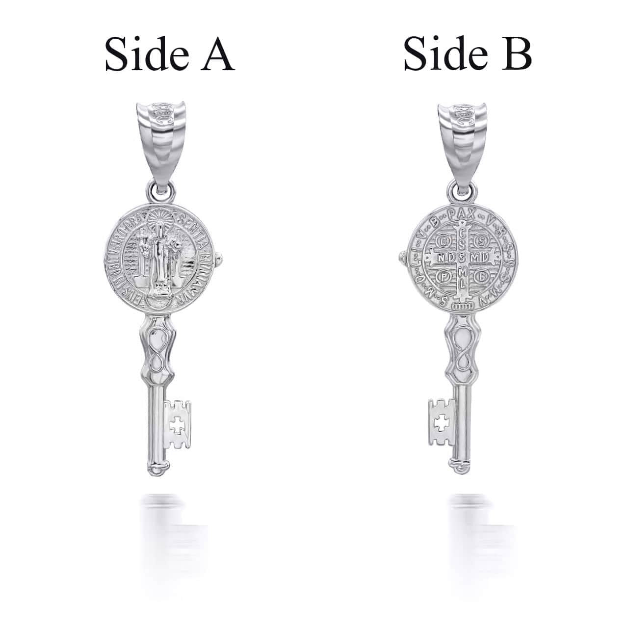 .925 Sterling Silver Patron Saint Benedict Medal Key Pendant Necklace