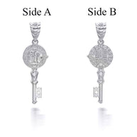 .925 Sterling Silver Patron Saint Benedict Medal Key Pendant Necklace