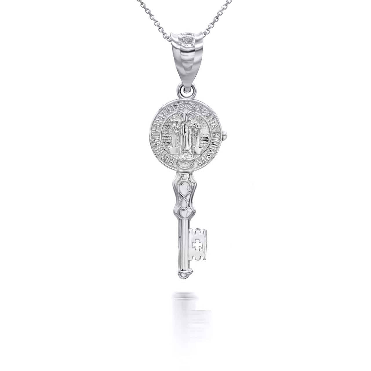 .925 Sterling Silver Patron Saint Benedict Medal Key Pendant Necklace