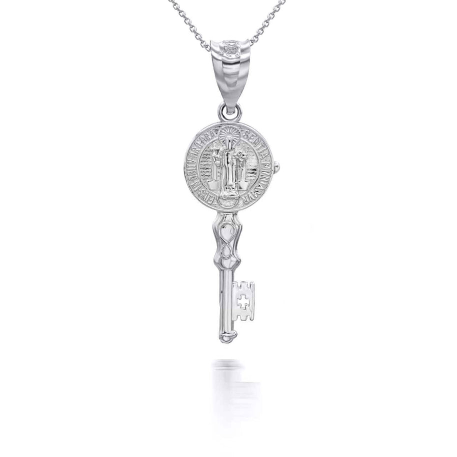 .925 Sterling Silver Patron Saint Benedict Medal Key Pendant Necklace