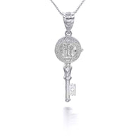 .925 Sterling Silver Patron Saint Benedict Medal Key Pendant Necklace