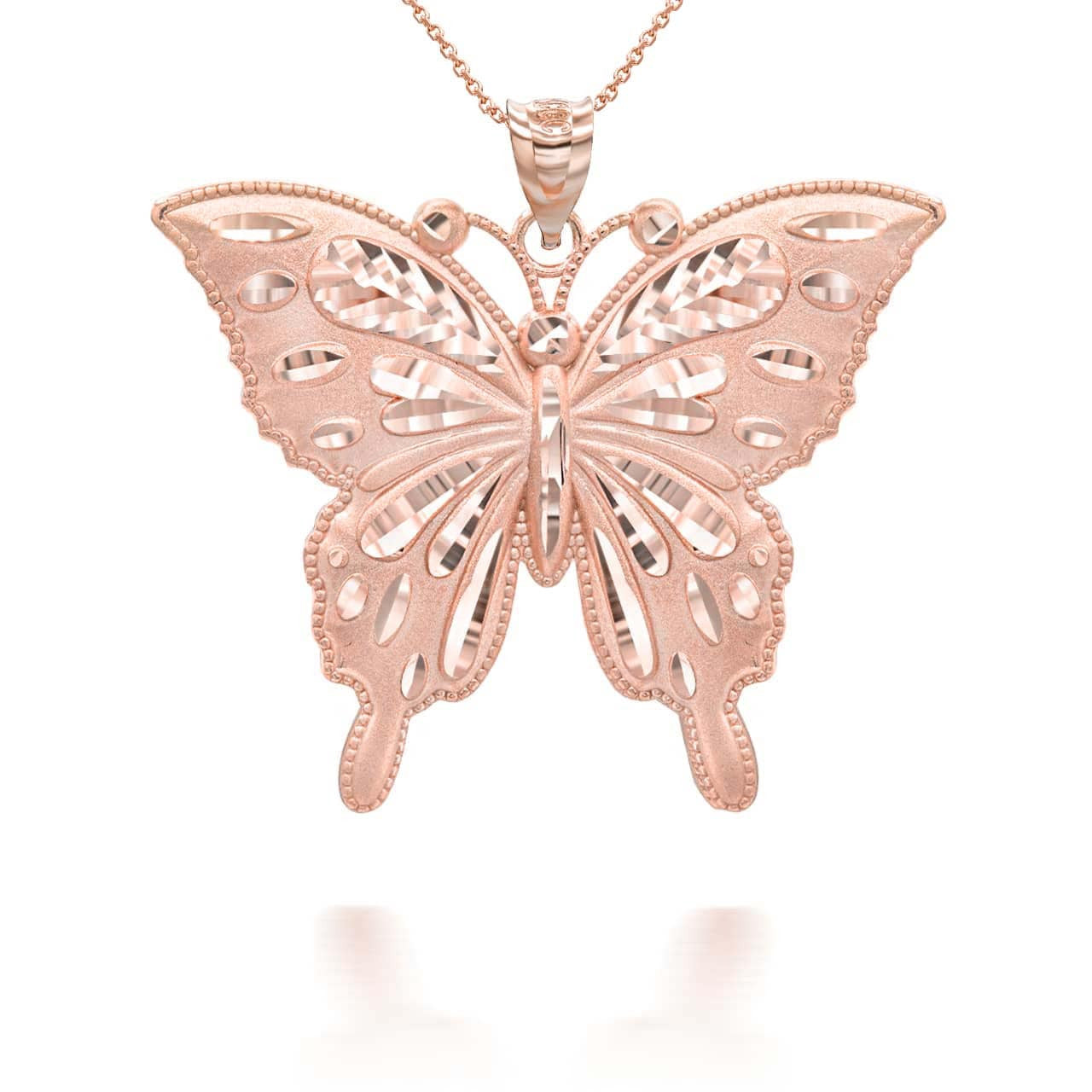 Gold Diamond Cut Butterfly Symbol of Change Pendant Necklace MD/LG (Available in Yellow/Rose/White Gold)