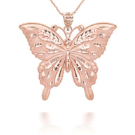 Gold Diamond Cut Butterfly Symbol of Change Pendant Necklace MD/LG (Available in Yellow/Rose/White Gold)