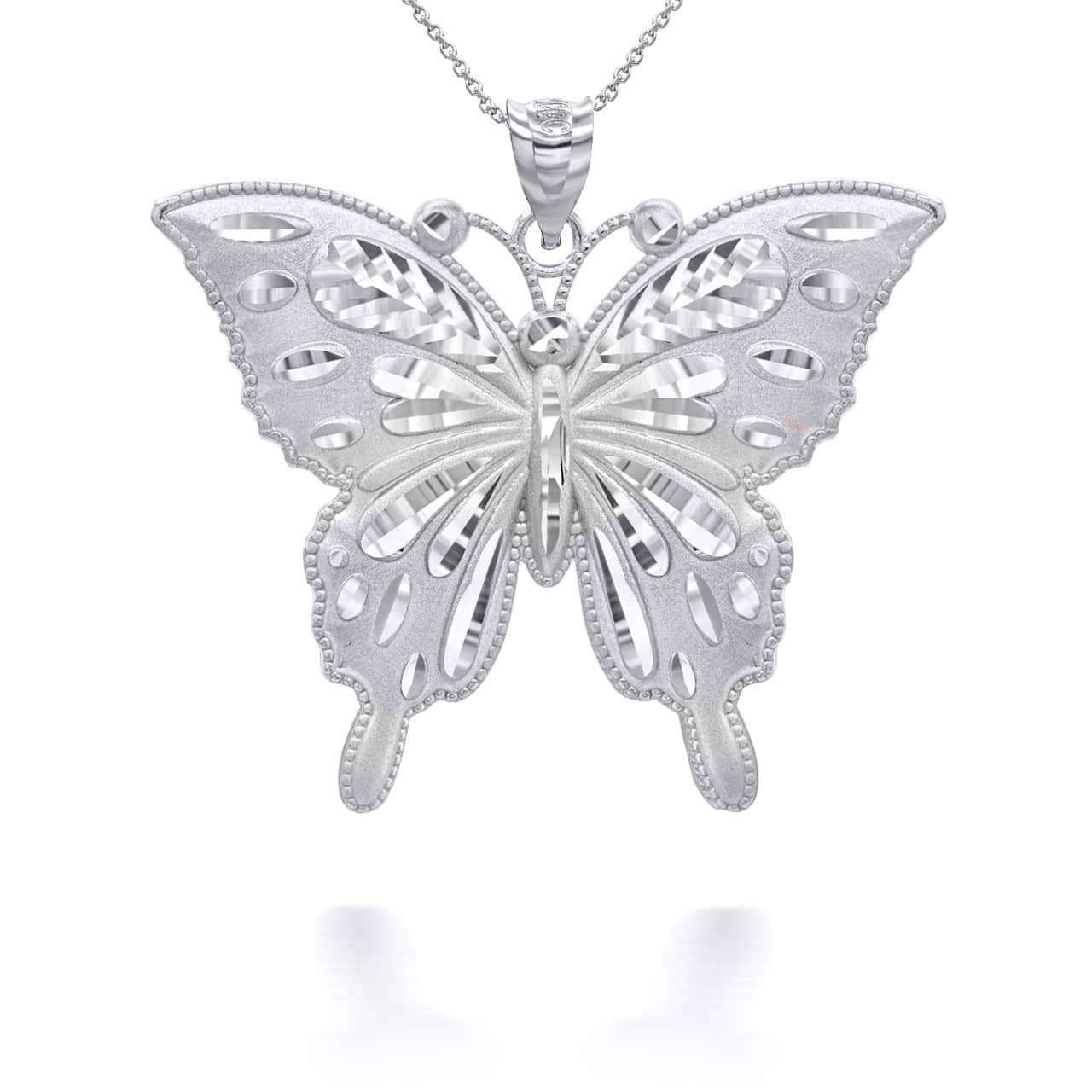 Gold Diamond Cut Butterfly Symbol of Change Pendant Necklace MD/LG (Available in Yellow/Rose/White Gold)
