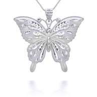 Gold Diamond Cut Butterfly Symbol of Change Pendant Necklace MD/LG (Available in Yellow/Rose/White Gold)