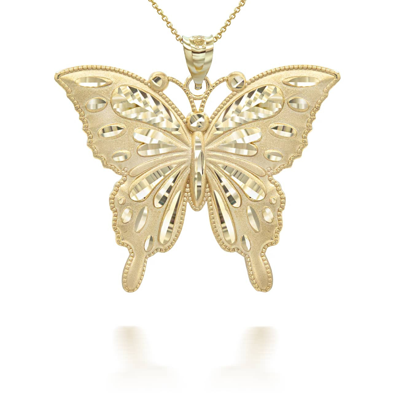 Gold Diamond Cut Butterfly Symbol of Change Pendant Necklace MD/LG (Available in Yellow/Rose/White Gold)
