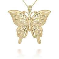 Gold Diamond Cut Butterfly Symbol of Change Pendant Necklace MD/LG (Available in Yellow/Rose/White Gold)