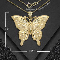 Gold Diamond Cut Butterfly Symbol of Change Pendant Necklace MD/LG (Available in Yellow/Rose/White Gold)