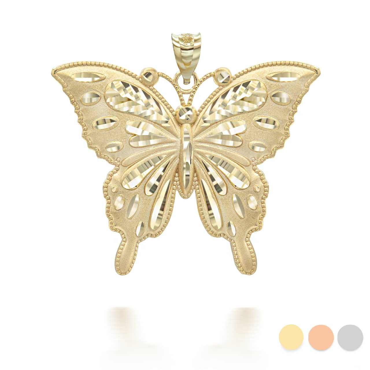 Gold Diamond Cut Butterfly Symbol of Change Pendant Necklace MD/LG (Available in Yellow/Rose/White Gold)