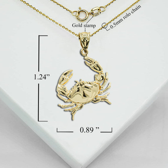 Gold Sea Crab Symbol of Wisdom Pendant Necklace (Available in Yellow/Rose/White Gold)
