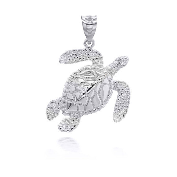 .925 Sterling Silver Sea Turtle Ocean Pendant Necklace
