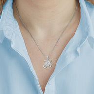 .925 Sterling Silver Sea Turtle Ocean Pendant Necklace