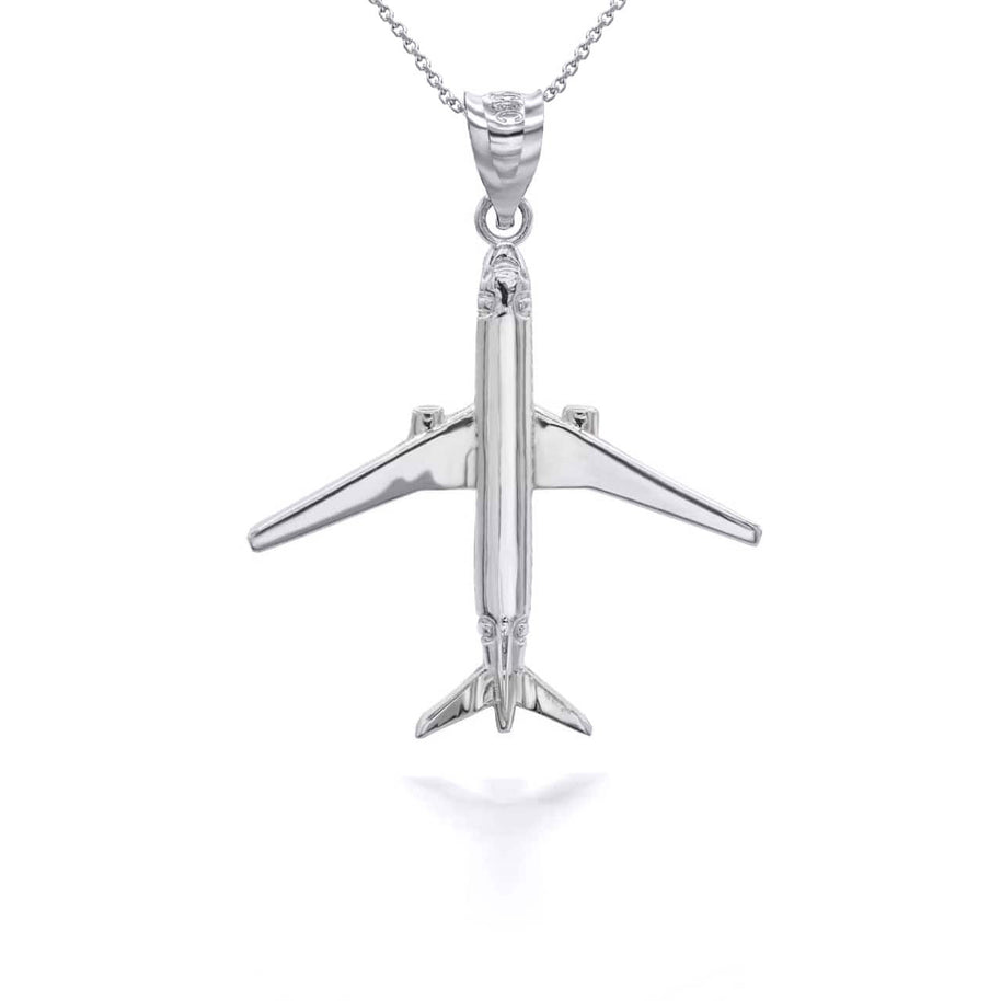 Silver Airplane Travel Charm Pendant Necklace