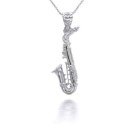 Silver 3D Saxophone Musical Instrument Pendant necklace