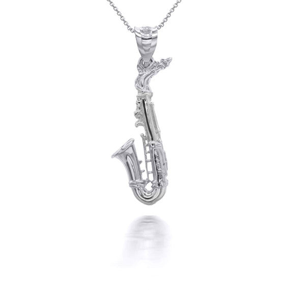 Silver 3D Saxophone Musical Instrument Pendant necklace