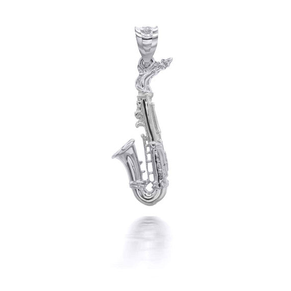 Silver 3D Saxophone Musical Instrument Pendant necklace