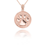 Gold Pet Dog Paw Print Coin Pendant Necklace (Available in Yellow/Rose/White Gold)