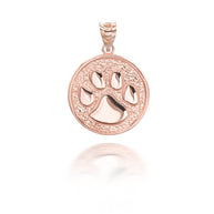 Gold Pet Dog Paw Print Coin Pendant Necklace (Available in Yellow/Rose/White Gold)