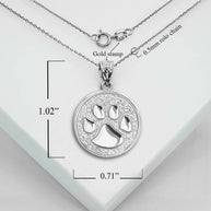 .925 Sterling Silver Pet Dog Paw Print Coin Pendant Necklace