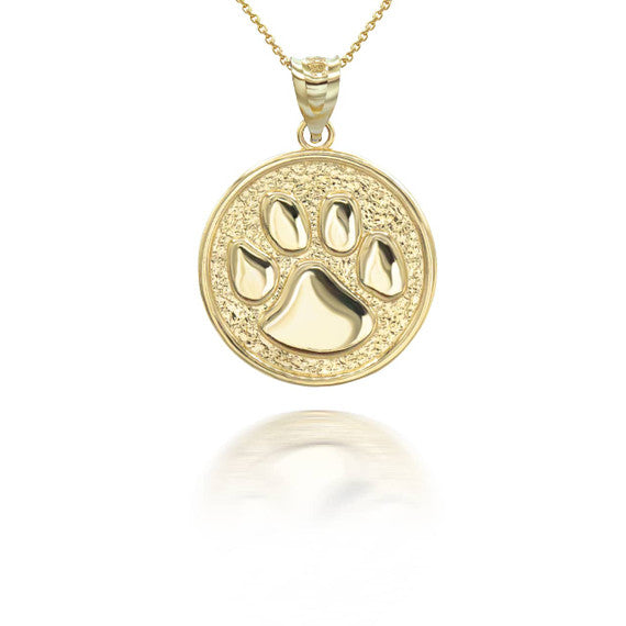Gold Pet Dog Paw Print Coin Pendant Necklace (Available in Yellow/Rose/White Gold)