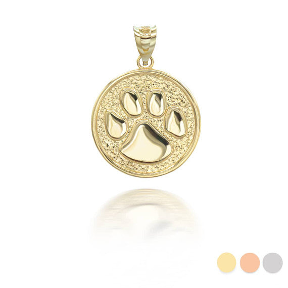 Gold Pet Dog Paw Print Coin Pendant Necklace (Available in Yellow/Rose/White Gold)