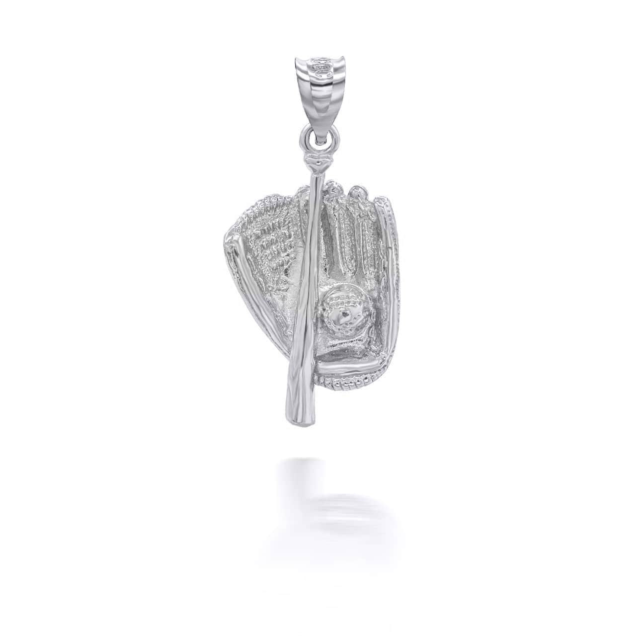 Silver 3D Baseball Bat and Gloves Sports Pendant Necklace