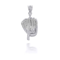 Silver 3D Baseball Bat and Gloves Sports Pendant Necklace