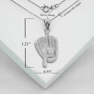 Silver 3D Baseball Bat and Gloves Sports Pendant Necklace