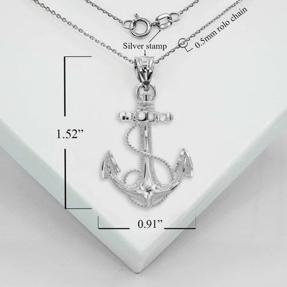 Silver Jesus Anchor Mariner Necklace