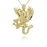Gold Diamond Cut Eagle Snake Pendant Necklace (Available in Yellow/Rose/White Gold)