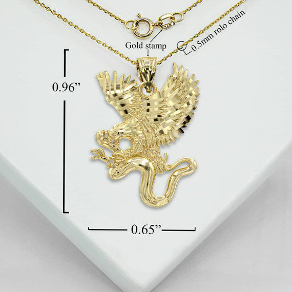 Gold Diamond Cut Eagle Snake Pendant Necklace (Available in Yellow/Rose/White Gold)