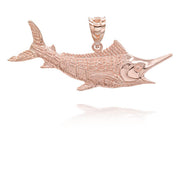 Gold Marlin Fish Pendant Necklace (Available in Yellow/Rose/White Gold)