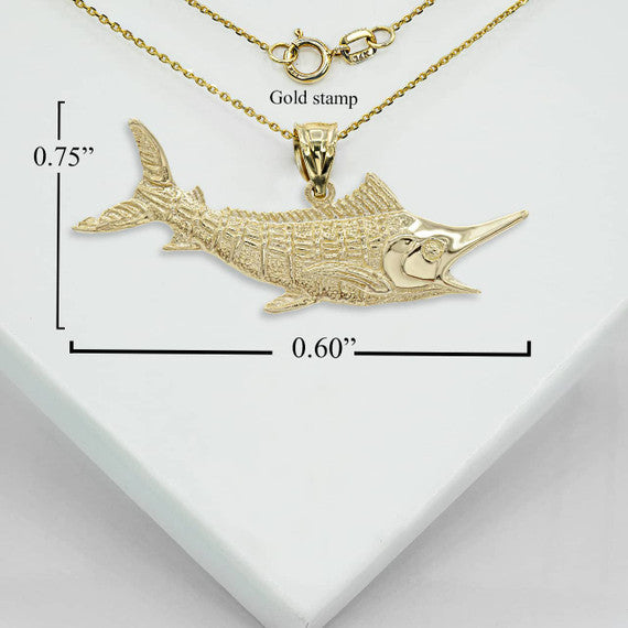 Gold Marlin Fish Pendant Necklace (Available in Yellow/Rose/White Gold)