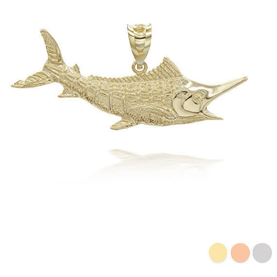 Gold Marlin Fish Pendant Necklace (Available in Yellow/Rose/White Gold)