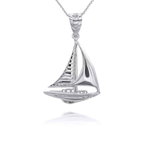 Gold Maritime Sail Boat Nautical Pendant Necklace (Available in Yellow/Rose/White Gold)