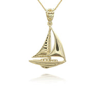 Gold Maritime Sail Boat Nautical Pendant Necklace (Available in Yellow/Rose/White Gold)